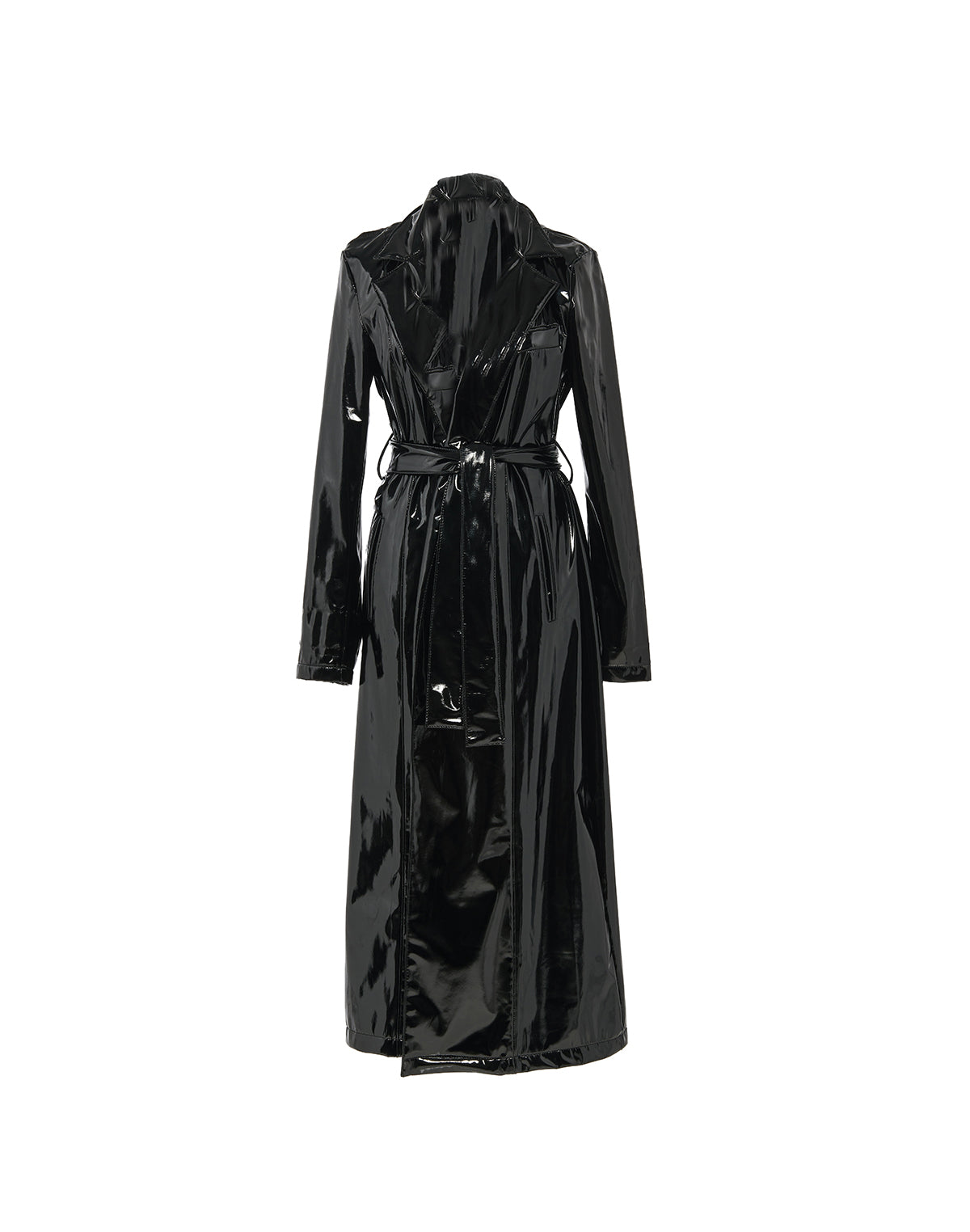 Lacquered trench coat in faux leather (black)