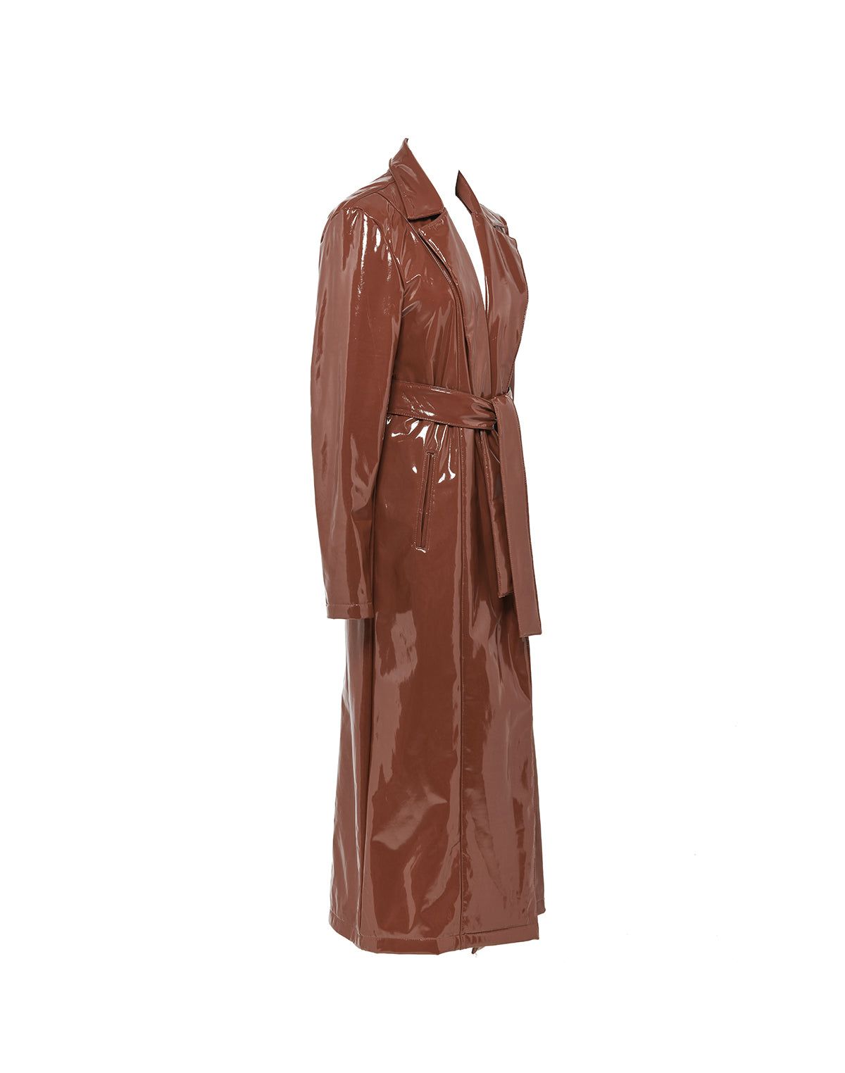 Lacquered trench coat in faux leather (brown caramel)