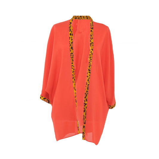 Coral short kaftan with cheetah elements
