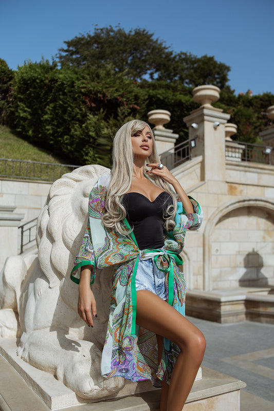 La Mare kaftan in abstract turquoise