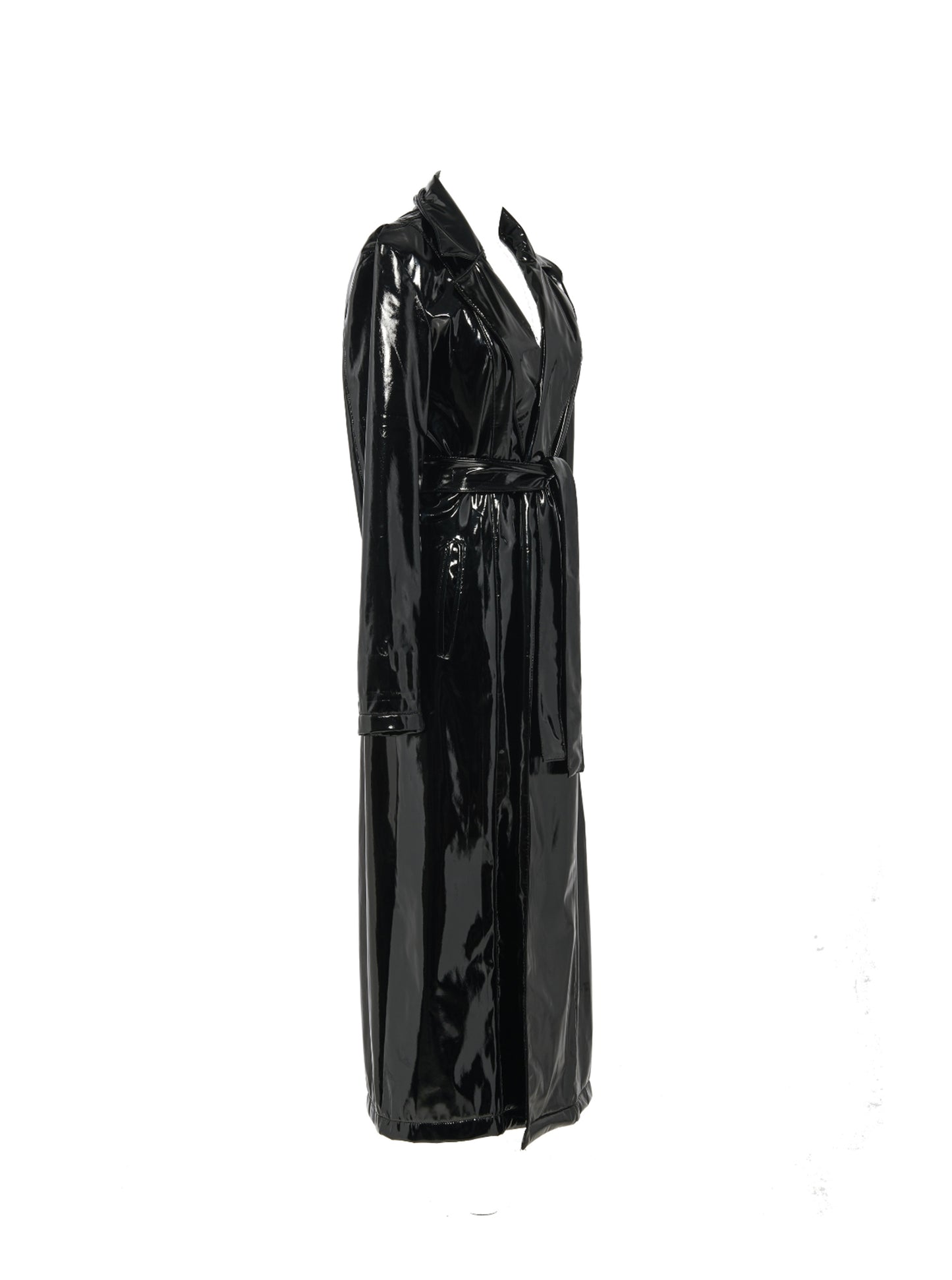 Lacquered trench coat in faux leather (black)